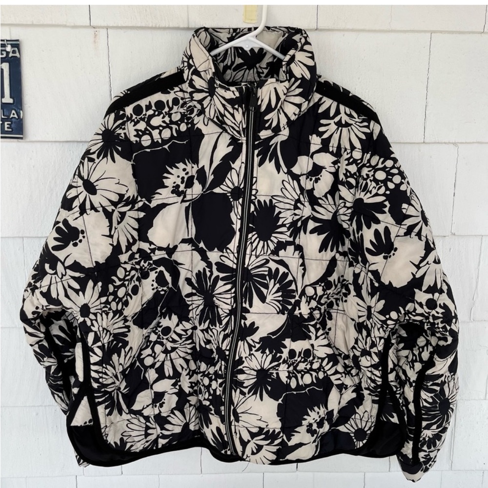 Free People Movement Printed Pippa Packable Puffer Jacket Black White Floral
